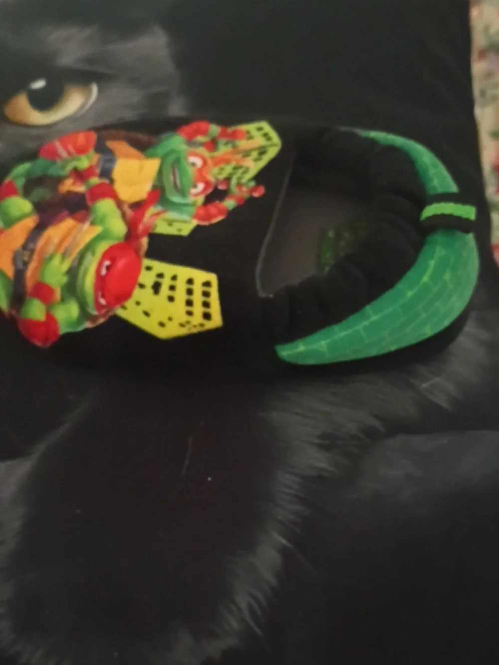 Kids' Cartoon Turtle Slip-On Slippers in Black and Green